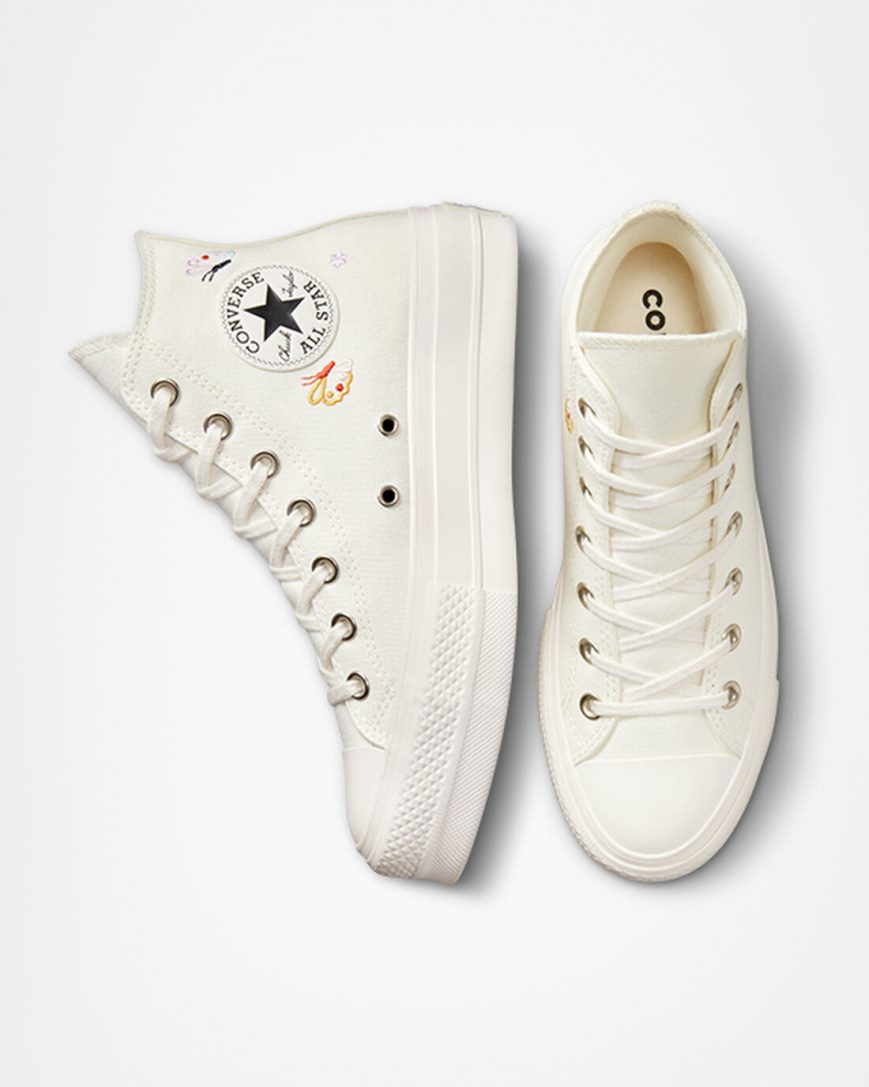 Zapatos Plataforma Converse Chuck Taylor All Star Lift Butterfly Wings Altas Mujer Beige Rosas | PE 0PLW52